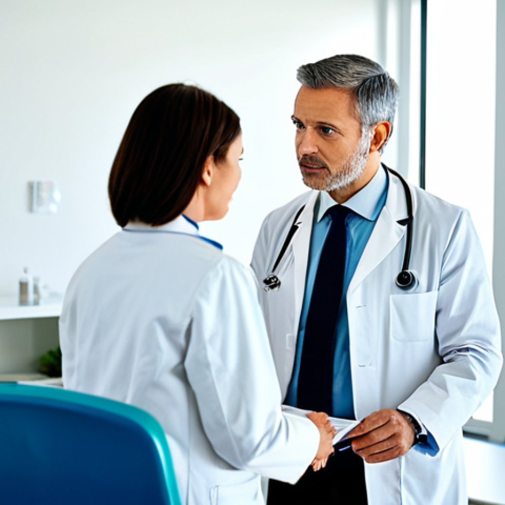 **
"A compassionate doctor attentively listening to a female patient in a brightly lit, modern clinic room. The doctor is wearing a professional white coat, and the patient is fully clothed in comfortable attire. The scene emphasizes empathetic communication and trust. Soft, natural lighting, perfect anatomy, correct proportions, safe for work, appropriate content, fully clothed, professional, modest, family-friendly."
**
