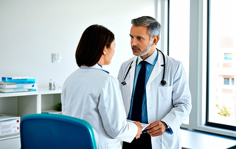 **
"A compassionate doctor attentively listening to a female patient in a brightly lit, modern clinic room. The doctor is wearing a professional white coat, and the patient is fully clothed in comfortable attire. The scene emphasizes empathetic communication and trust. Soft, natural lighting, perfect anatomy, correct proportions, safe for work, appropriate content, fully clothed, professional, modest, family-friendly."
**