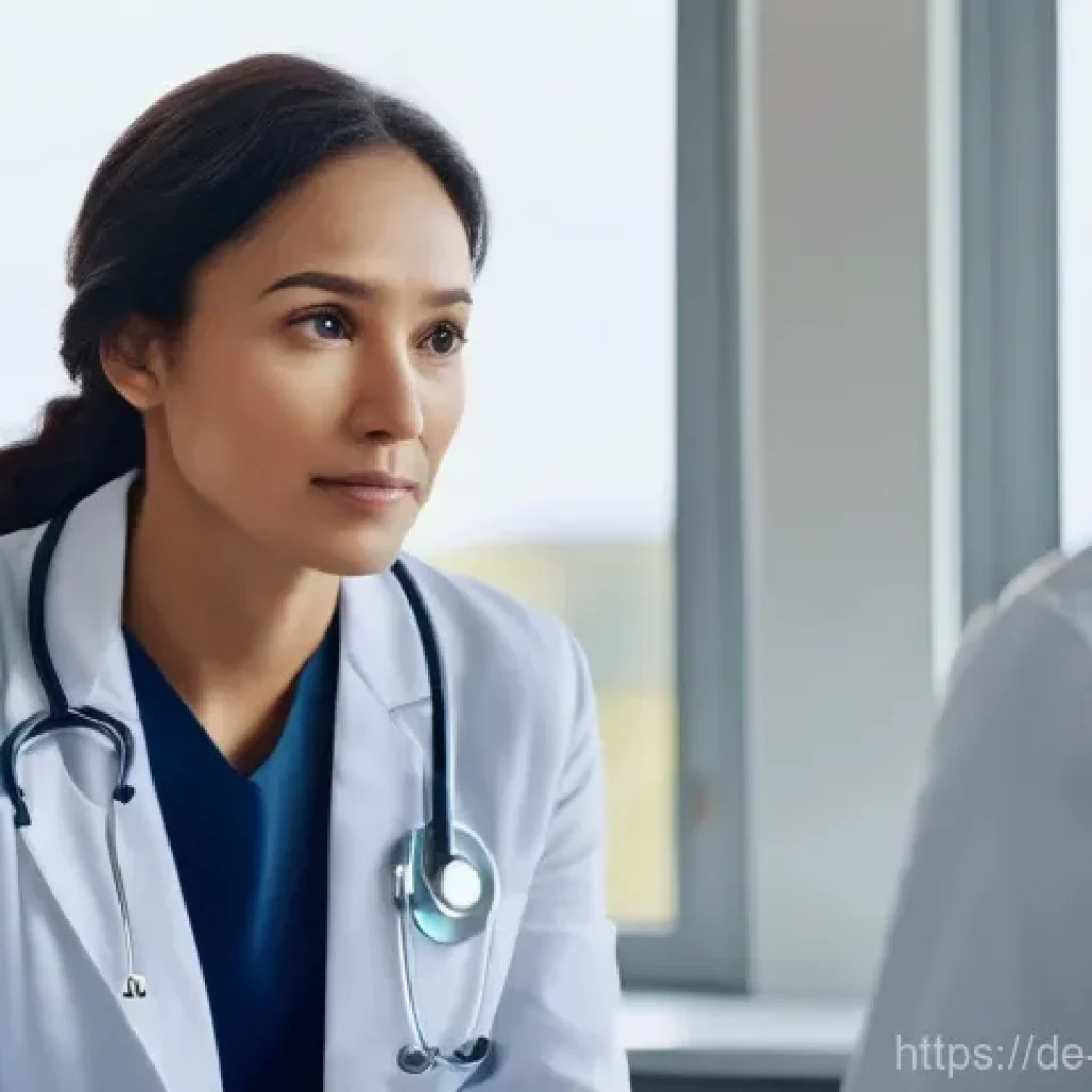 내러티브 의학의 이론적 토대 - **Prompt:** A compassionate female doctor, mid-career with kind eyes, attentively listens to an elde...
