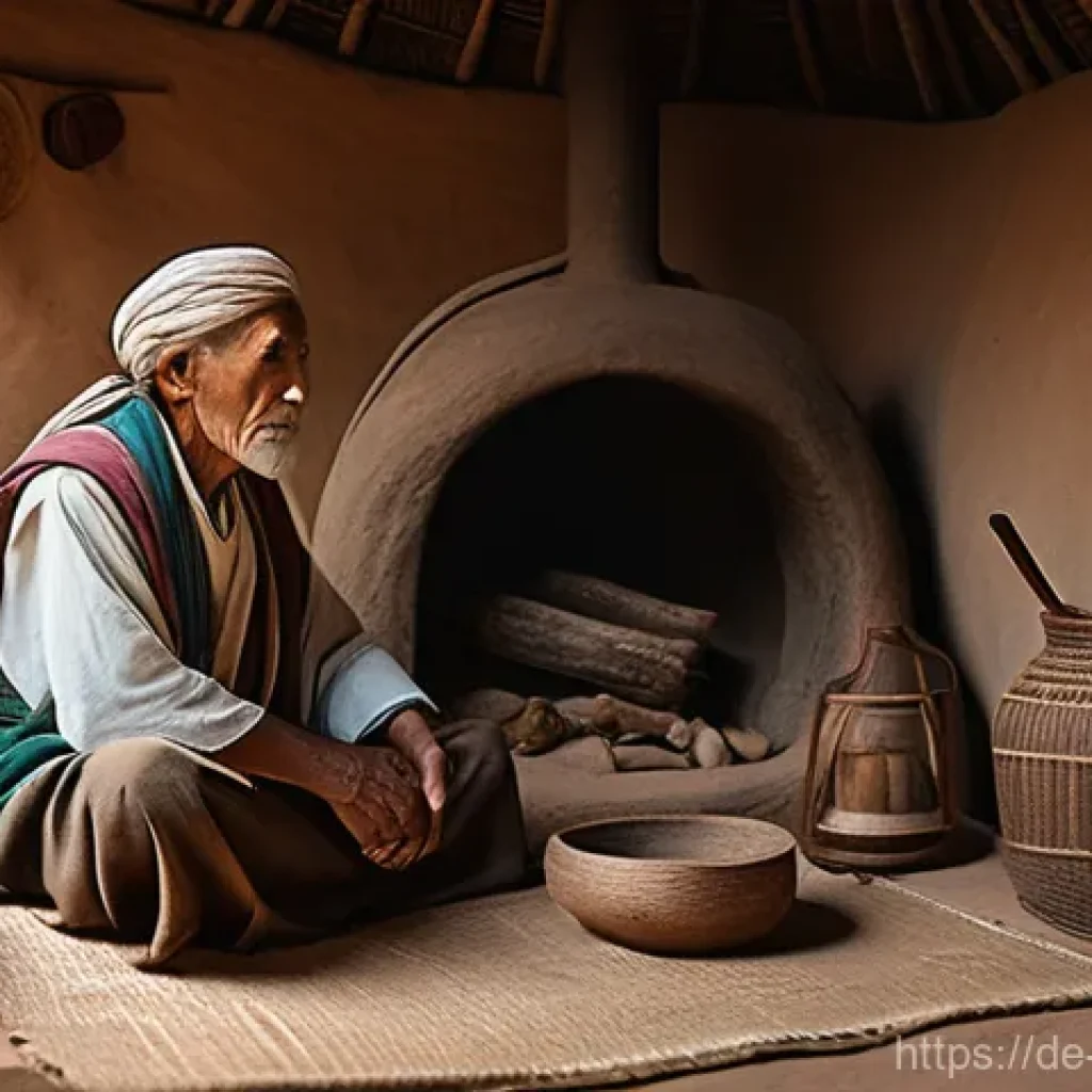 내러티브 의학의 역사적 배경 - **Prompt:** A historical scene depicting an ancient healer, possibly a shaman or village elder, dres...