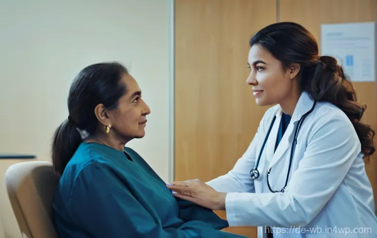 내러티브 의학의 임상적 성공 요인 - **Prompt:** A compassionate female doctor, wearing a clean white lab coat over modest professional a...