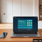 내러티브 의학을 위한 온라인 리소스 - A modern digital patient forum interface displayed on a sleek laptop screen in a cozy, well-lit Germ...